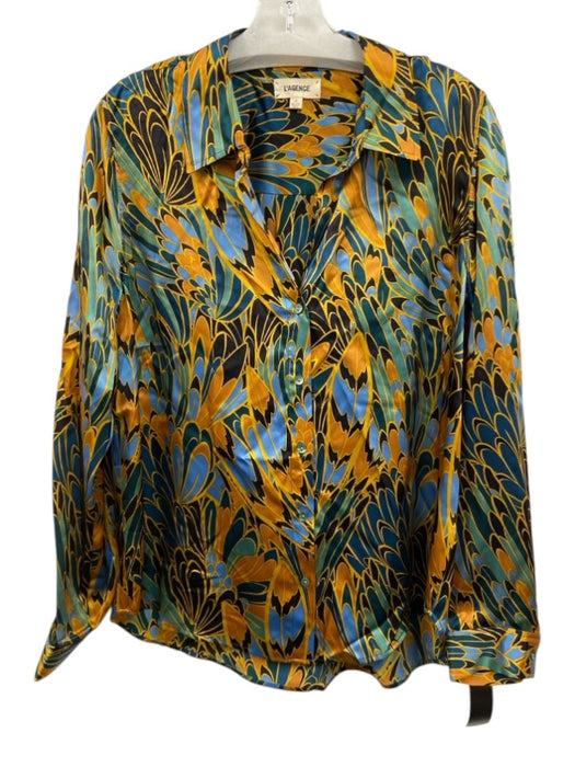 L'agence Size L Multi Feather Pattern Satin Top Multi / L