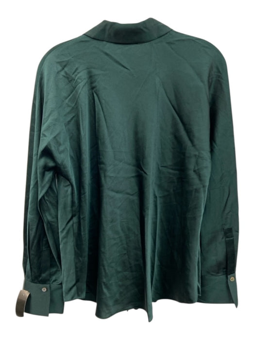 Vince Size M Dark Green Silk Button Down Satin Top Dark Green / M