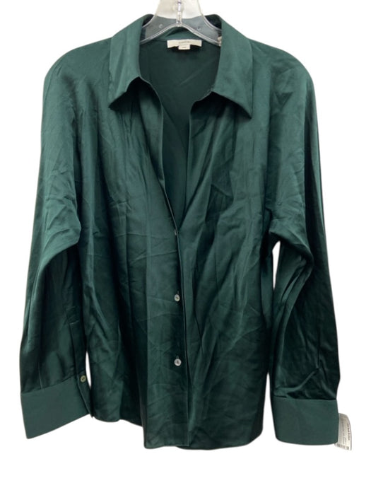 Vince Size M Dark Green Silk Button Down Satin Top Dark Green / M