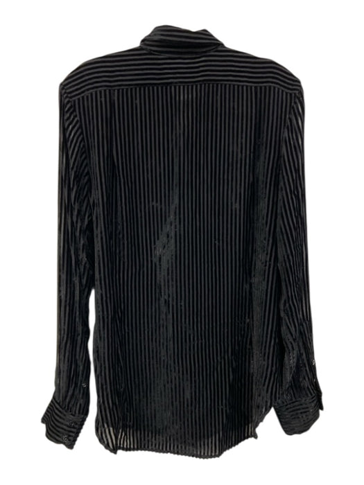 Rag & Bone Size M Black Viscose & Silk Velvet Striped Sheer Button Down Top Black / M