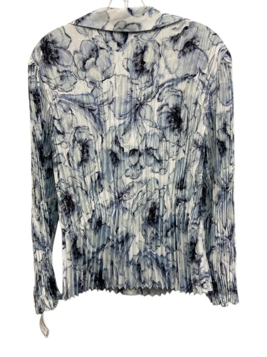 Vince Size M Blue & White Polyester Plisse Button Down Floral Top Blue & White / M
