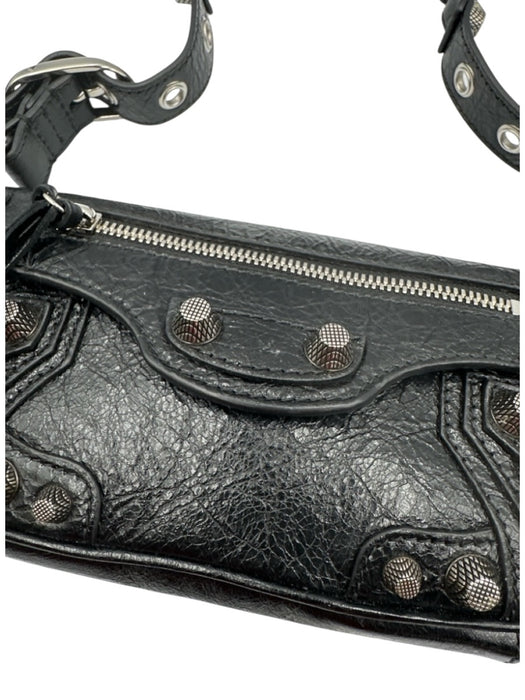 Balenciaga Black Leather Silvertone hardware Dustbag Inc Shoulder Bag Black / XS