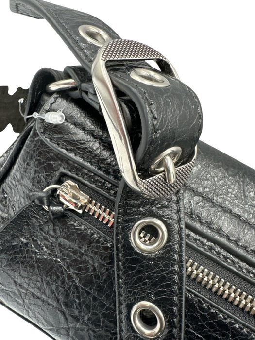 Balenciaga Black Leather Silvertone hardware Dustbag Inc Shoulder Bag Black / XS