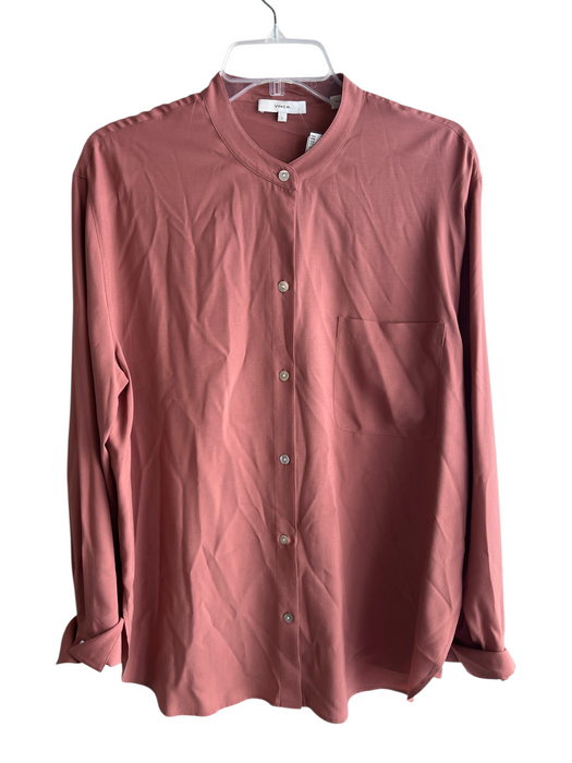 Vince Size L Burnt Orange Viscose Collarless Button Up Long Sleeve Tunic Top Burnt Orange / L