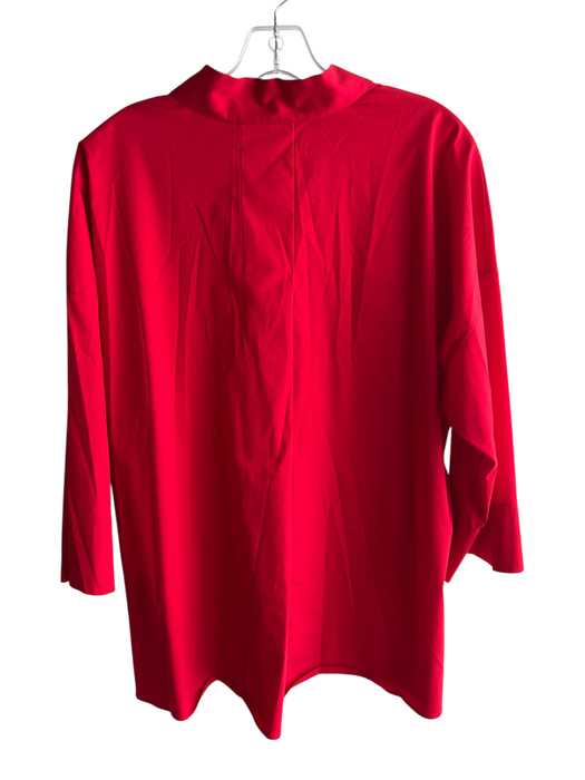Lafayette 148 Size L Red Cotton Blend Standing Collar 3/4 Sleeve Solid Top Red / L