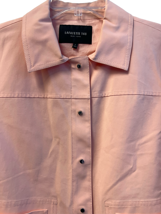 Lafayette 148 Size L Peach Cotton Blend Collared Button Up Cropped Jacket Peach / L