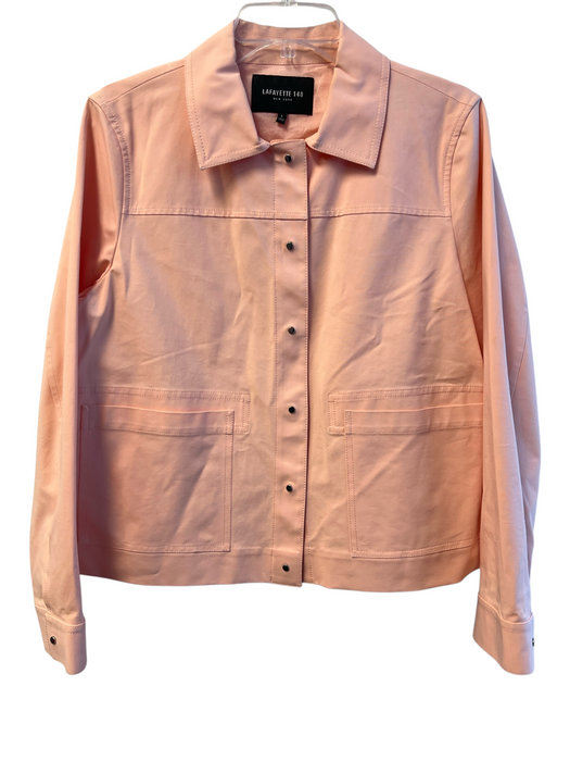 Lafayette 148 Size L Peach Cotton Blend Collared Button Up Cropped Jacket Peach / L