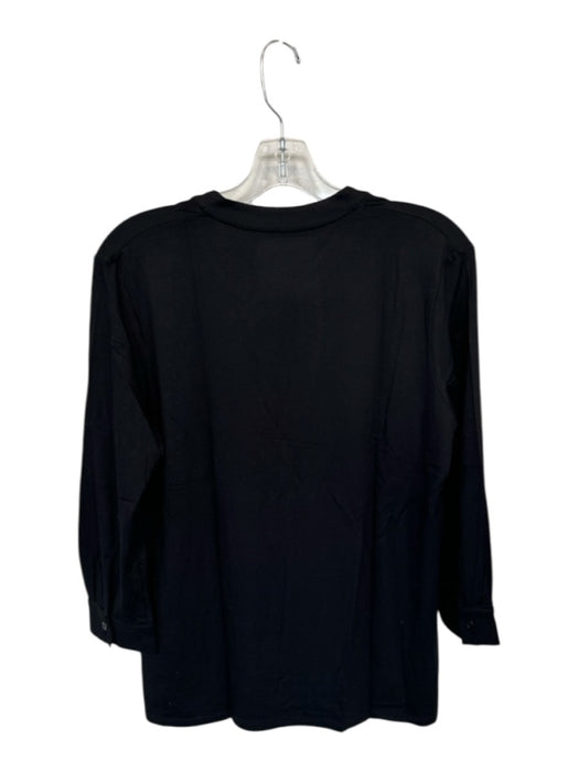 Majestic Filatures Size 3/L Black Viscose Blend Long Sleeve Split Neck Top Black / 3/L