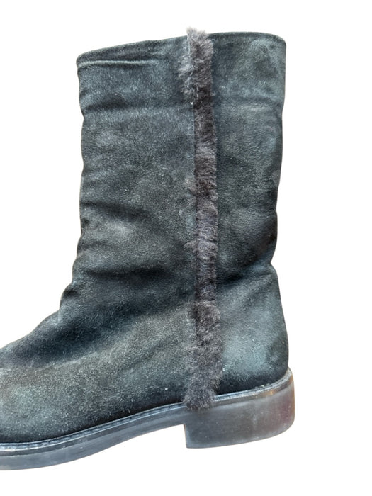 Saint Laurent Shoe Size EST 8 Black Suede Fur lined Calf high Boots Black / EST 8