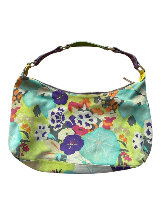 Etro Green & Purple Suede Flowers Shoulder Strap Zip Close Bag Green & Purple / M