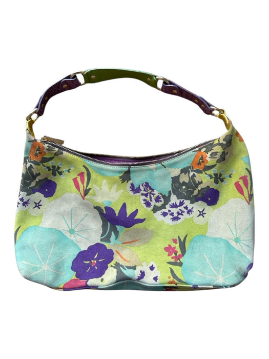 Etro Green & Purple Suede Flowers Shoulder Strap Zip Close Bag Green & Purple / M