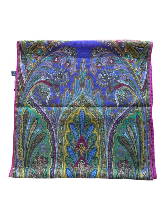 Etro Purple & Green Silk & Wool Fringe Kaleidoscope Rectangle scarf Purple & Green / M