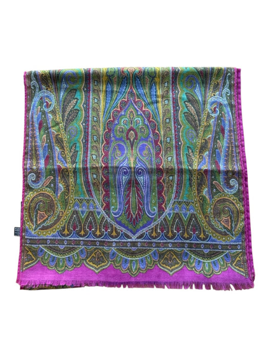 Etro Purple & Green Silk & Wool Fringe Kaleidoscope Rectangle scarf Purple & Green / M