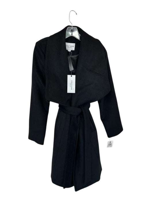 Cole Haan Size 12P Black Wool Blend Long Sleeve Snap Button Belted Coat Black / 12P