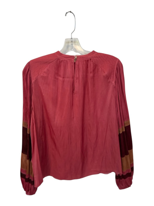 Ulla Johnson Size 12 Mauve & Tan Polyester Long Balloon Sleeve Color Block Top Mauve & Tan / 12