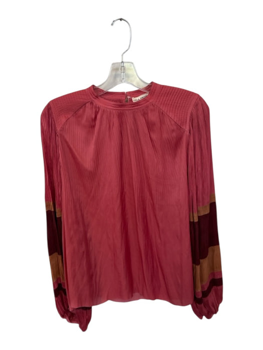 Ulla Johnson Size 12 Mauve & Tan Polyester Long Balloon Sleeve Color Block Top Mauve & Tan / 12