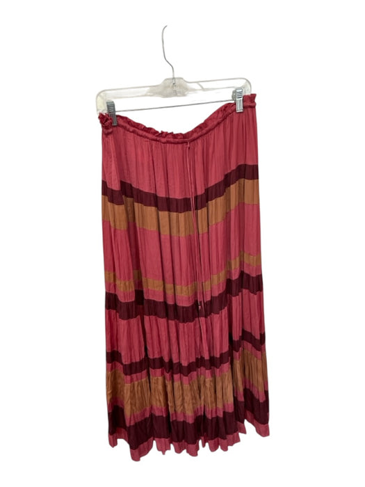 Ulla Johnson Size 12 Mauve & Tan Polyester Drawstring Striped Maxi Skirt Mauve & Tan / 12