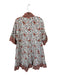 Sue Sartor Size XL White & Peach Cotton Long Bell Sleeve Botanical Buttons Dress White & Peach / XL