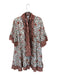 Sue Sartor Size XL White & Peach Cotton Long Bell Sleeve Botanical Buttons Dress White & Peach / XL