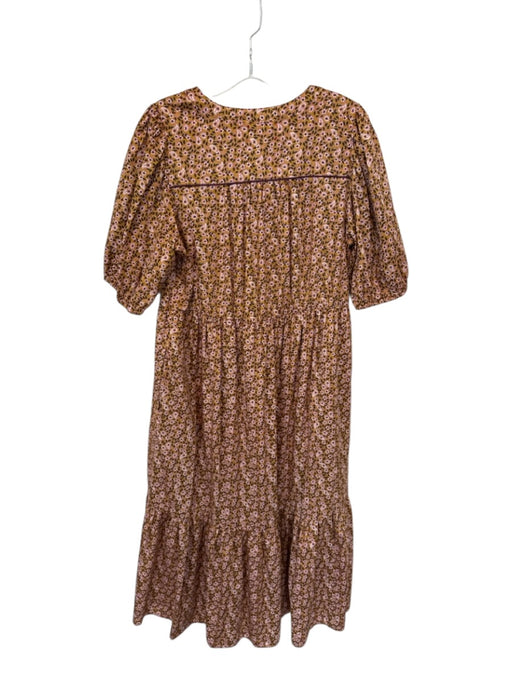 XiRENA Size L Tan & Pink Cotton 3/4 Balloon Sleeve Botanical Button Down Dress Tan & Pink / L