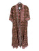 Sue Sartor Size XL Brown & Pink Cotton Short Bell Sleeve Botanical Buttons Dress Brown & Pink / XL
