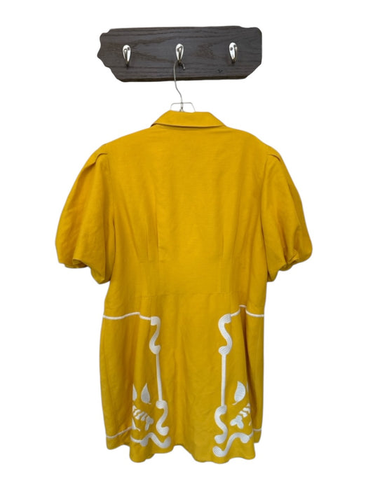 Emily McCarthy Size XXL Yellow & White Cotton Short Balloon Sleeve Collar Dress Yellow & White / XXL