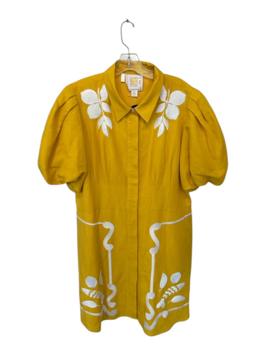 Emily McCarthy Size XXL Yellow & White Cotton Short Balloon Sleeve Collar Dress Yellow & White / XXL