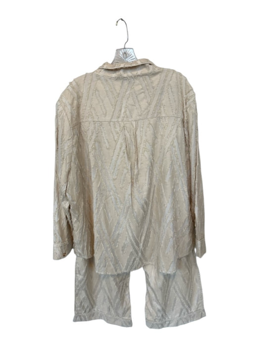 Buru Size 1X Cream Polyester & Rayon Drawstring Textured Wide Leg Pant Set Cream / 1X