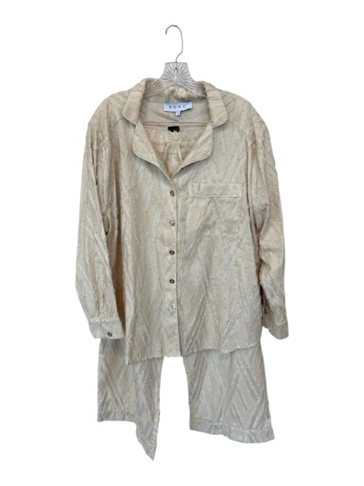 Buru Size 1X Cream Polyester & Rayon Drawstring Textured Wide Leg Pant Set Cream / 1X