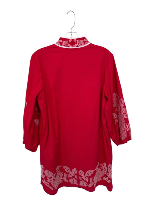 Hyacinth House Size XL Red & White Cotton Long Sleeve Cross Stitch Piping Dress Red & White / XL