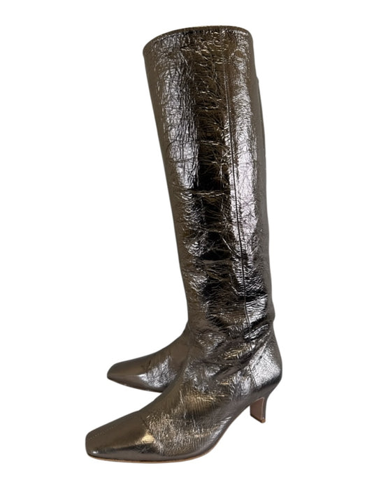Alysi Shoe Size 38 Gold Gray Leather Upper Metallic Kitten Heel Boots Gold Gray / 38