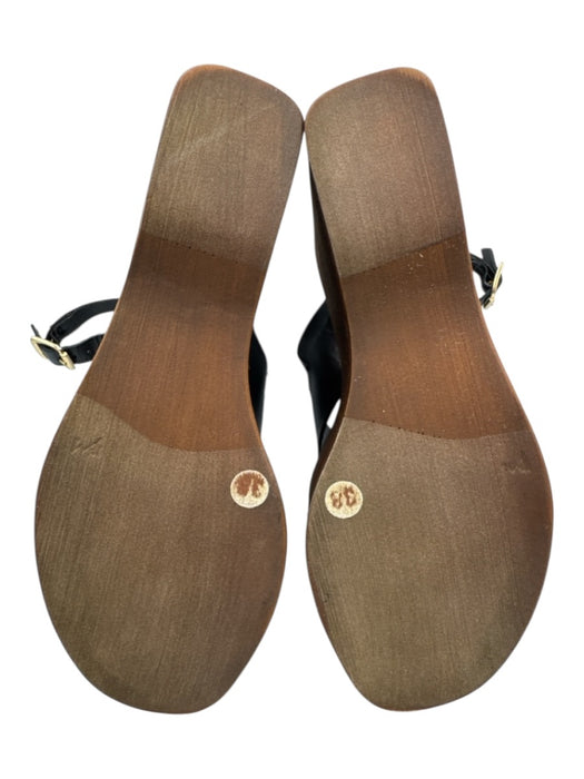 Steve Madden Shoe Size 38 Black & Brown Leather Upper Wood Sole Slingback Wedges Black & Brown / 38