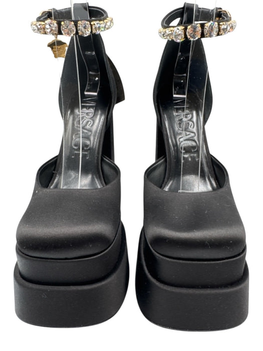 Versace Shoe Size 37 Black Satin Bedazzled Ankle Strap Platform Pumps Black / 37