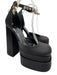Versace Shoe Size 37 Black Satin Bedazzled Ankle Strap Platform Pumps Black / 37