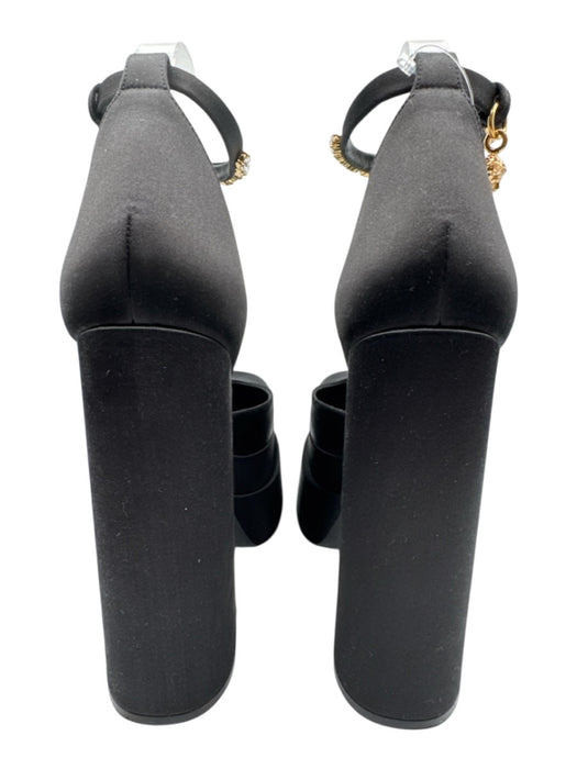 Versace Shoe Size 37 Black Satin Bedazzled Ankle Strap Platform Pumps Black / 37