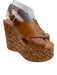 Chloe Shoe Size 38 Brown Leather Criss Cross Doodle Graphic Print Wedges Brown / 38
