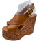 Chloe Shoe Size 38 Brown Leather Criss Cross Doodle Graphic Print Wedges Brown / 38