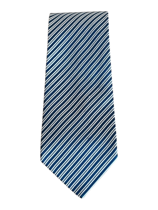 Charvet Blue & SIlver Silk Striped Men's Ties Blue & SIlver