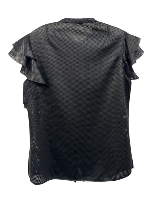 Akris Punto Size 6 Black Polyester Ruffle Cap Sleeve Perforated Buttons Top Black / 6