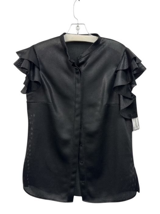 Akris Punto Size 6 Black Polyester Ruffle Cap Sleeve Perforated Buttons Top Black / 6
