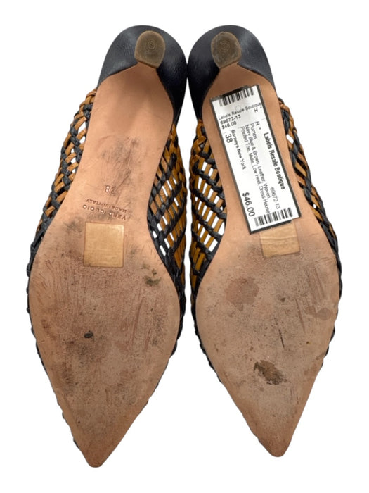 Barneys New York Shoe Size 38 Navy Blue & Brown Leather Woven Pointed Toe Pumps Navy Blue & Brown / 38