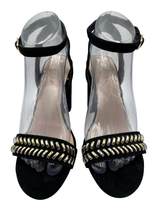 Sandro Shoe Size 38 Black, Silver, Gold Suede leather Metal Detail Sandals Black, Silver, Gold / 38