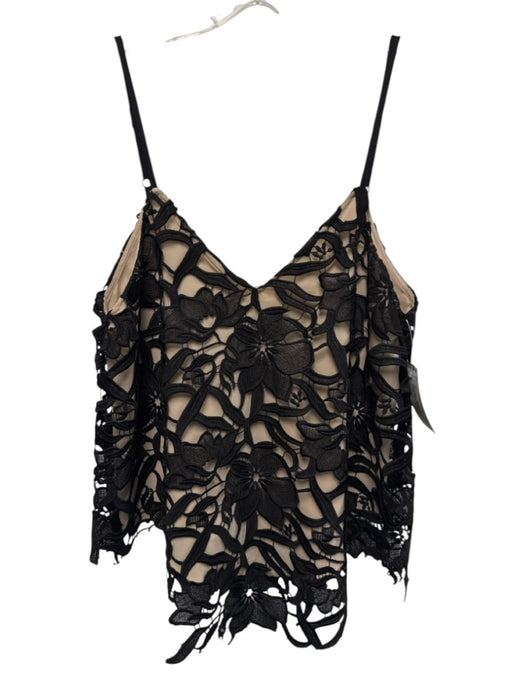 Alice & Olivia Size S Black & Beige Polyester Guipere Lace Overlay V Neck Top Black & Beige / S