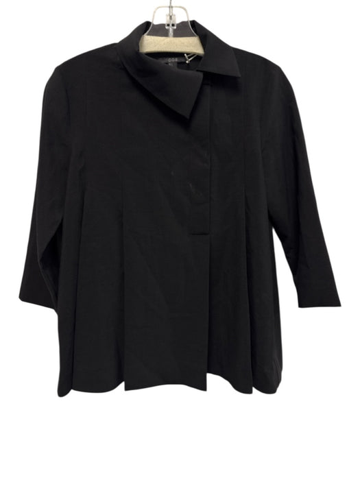 COS Size 4 Black Polyester asymetric buttons 3/4 Sleeve Boxy Top Black / 4