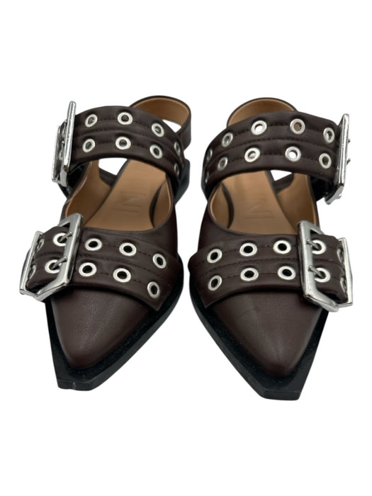 Ganni Shoe Size 38 Brown, Silver & Black Leather Silver Hardware Buckle Sandals Brown, Silver & Black / 38