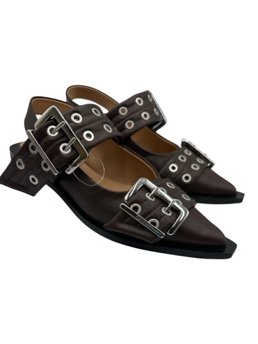 Ganni Shoe Size 38 Brown, Silver & Black Leather Silver Hardware Buckle Sandals Brown, Silver & Black / 38