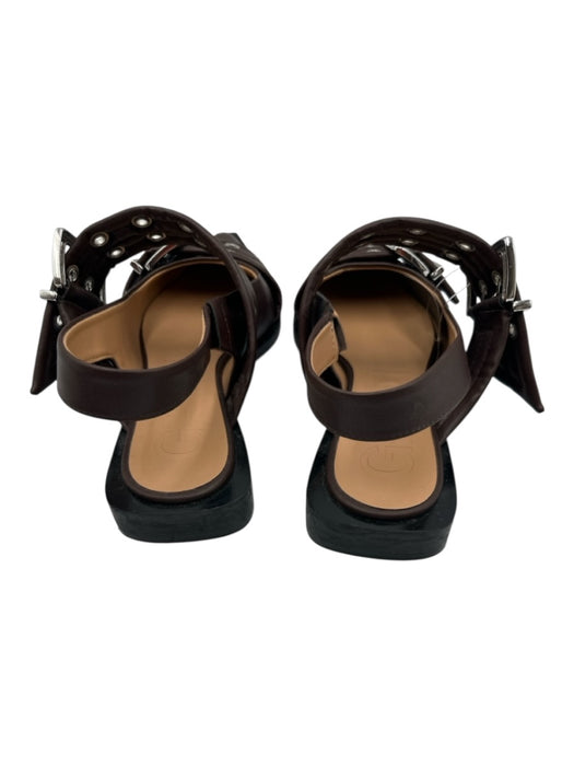 Ganni Shoe Size 38 Brown, Silver & Black Leather Silver Hardware Buckle Sandals Brown, Silver & Black / 38