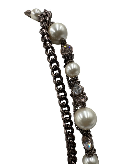 Givenchy Gunmetal Toggle Clasp Faux Pearl 2 Layer Crystal Necklace