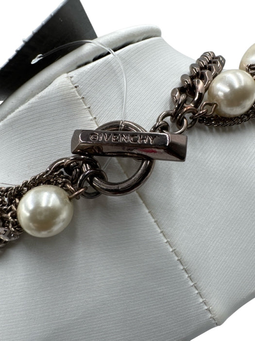 Givenchy Gunmetal Toggle Clasp Faux Pearl 2 Layer Crystal Necklace