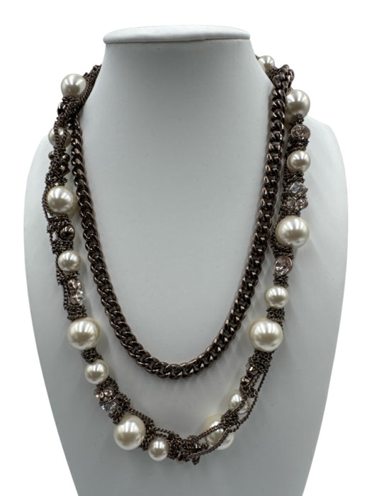 Givenchy Gunmetal Toggle Clasp Faux Pearl 2 Layer Crystal Necklace